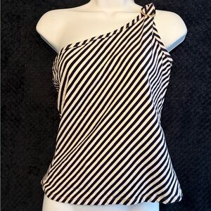 Striped One-Shoulder Top w Gold Hardware